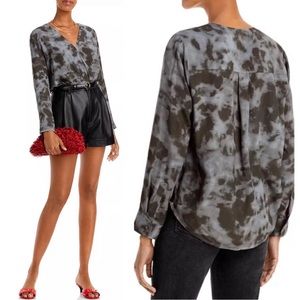 NWT Rails Hillary Tie Dye Long Sleeve Surplice Crossover Blouse Slate Gray Sze M